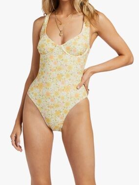 Billabong Yellow Floral One-Piece Swimsuit